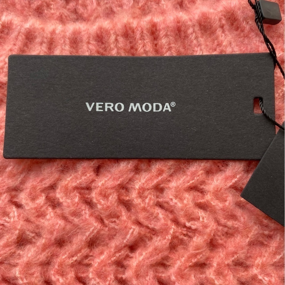 Vero Moda Size S Freja Balloon Sleeve Crewneck Chunky Knit Sweater Geranium Pink - Picture 9 of 10
